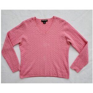 Kirkland Signature V-Neck Pink 100% Cashmere Cable Knit Sweater Size XL
